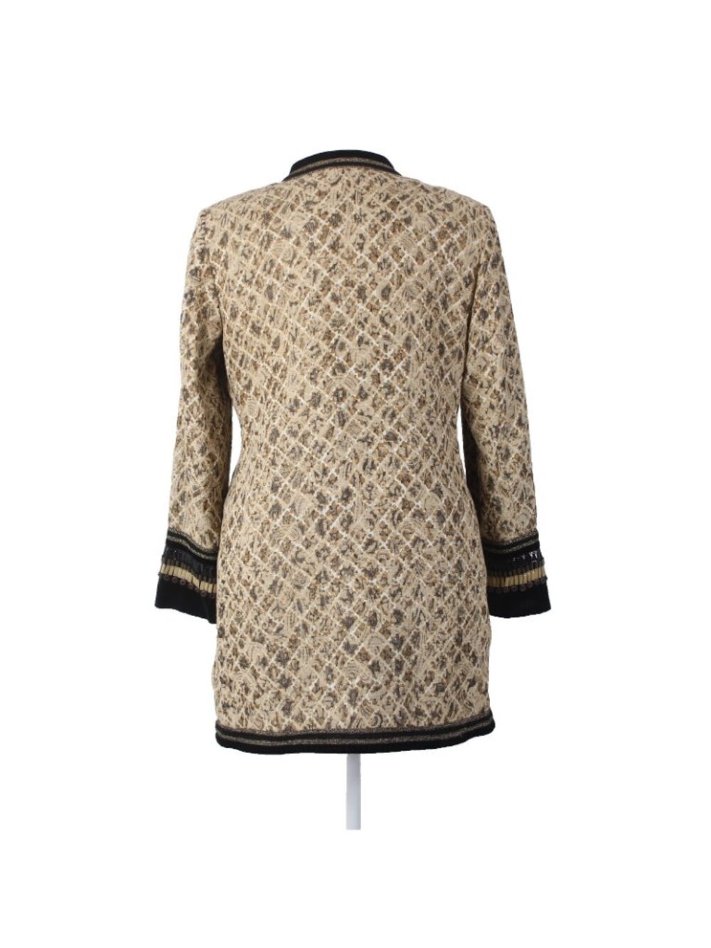 Chicos Jacket Sz 2 Tan Black Buttons Pockets Rayon Polyester Metallic Jacket - Picture 6 of 10